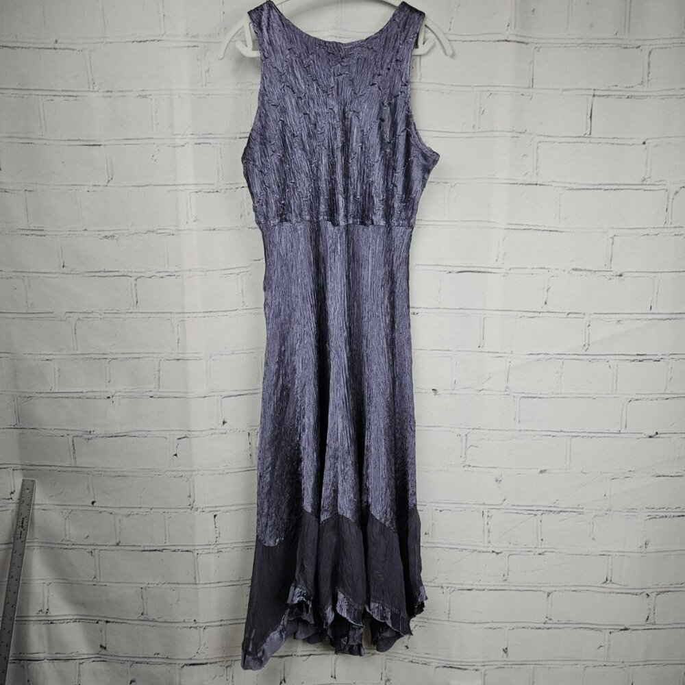Komarov XL Beaded V-Neck Fairy Crinkle Dress Purple Satin Handkerchief Midi - Picture 9 of 13